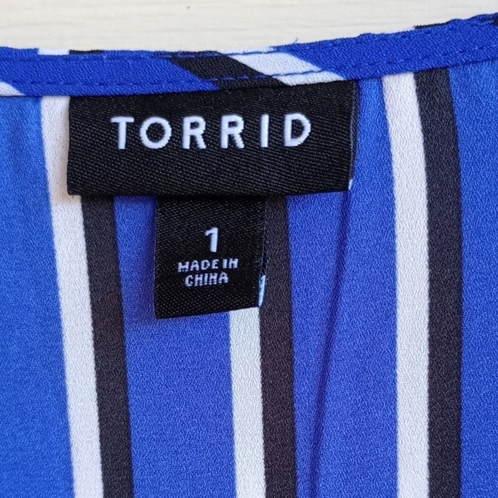 Torrid Blue and White Striped‎ V-Neck Blouse - Picture 2 of 9